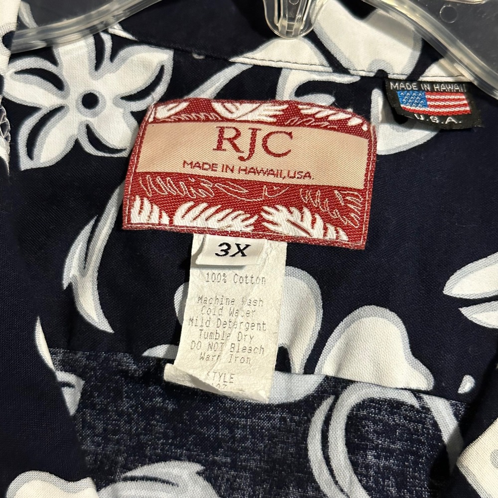 VTG RJC Hawaiian Shirt 3X Navy White Floral Aloha Vintage‎ Y2K Made in Hawaii - Picture 5 of 5